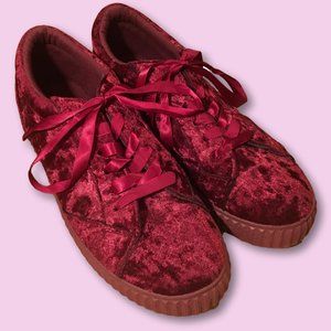 Twisted Red Crushed Velvet Platform Creeper, 10